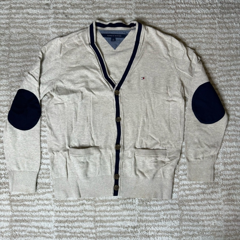 Tommy Hilfiger Cardigan, Cream/Navy, Size L